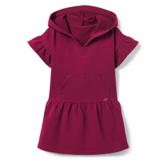 Janie and Jack Girls Burgundy Hooded Dress | French Terry Drop Waist | Size 5 - Picture 2 of 8